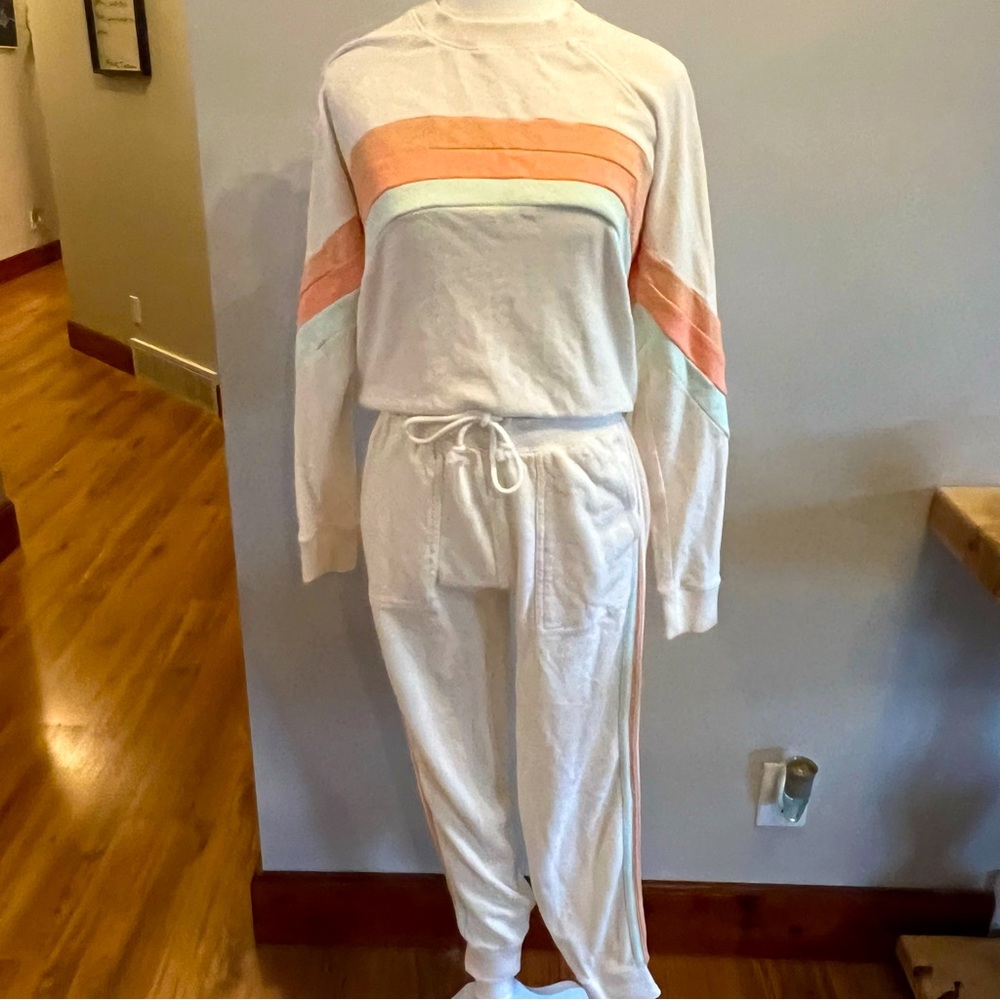 FAHERTY Women’s XS Track Sweat Jumpsuit Rainbow Print